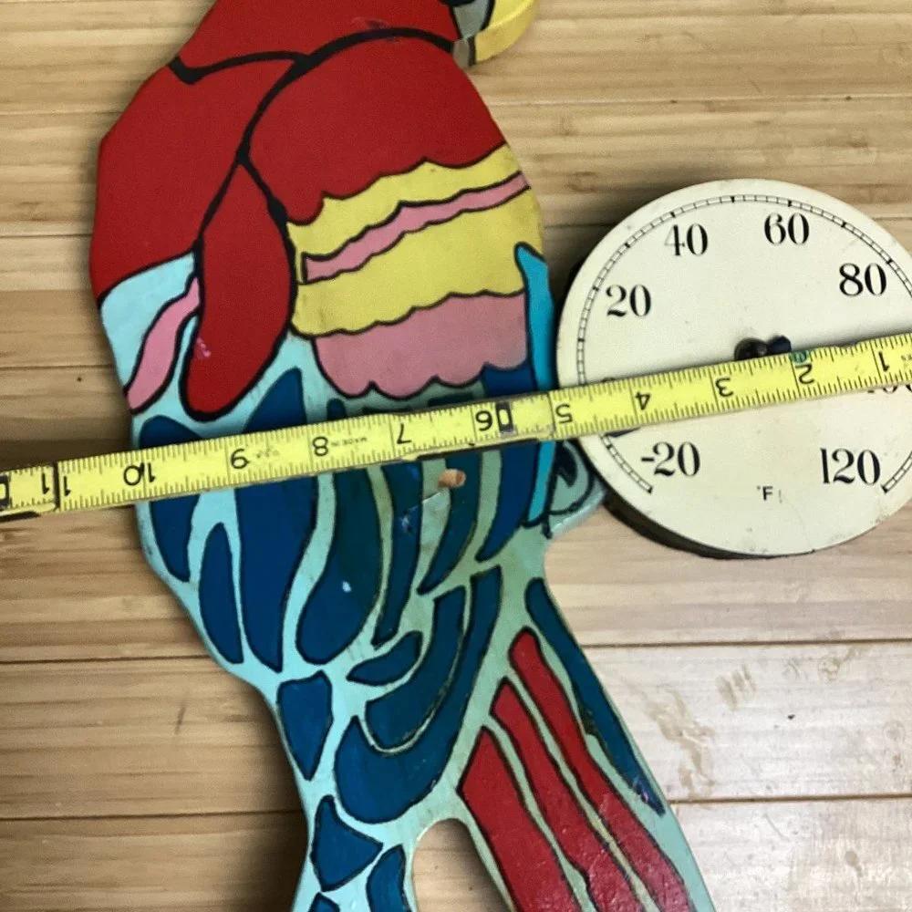 Vintage Wooden Parrot Thermometer Wall Hanging Non Working